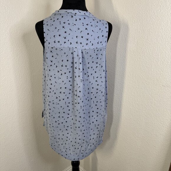 Free‎ People Sleeveless Blue Tie-Front Blouse With Black Floral Print - Picture 2 of 4